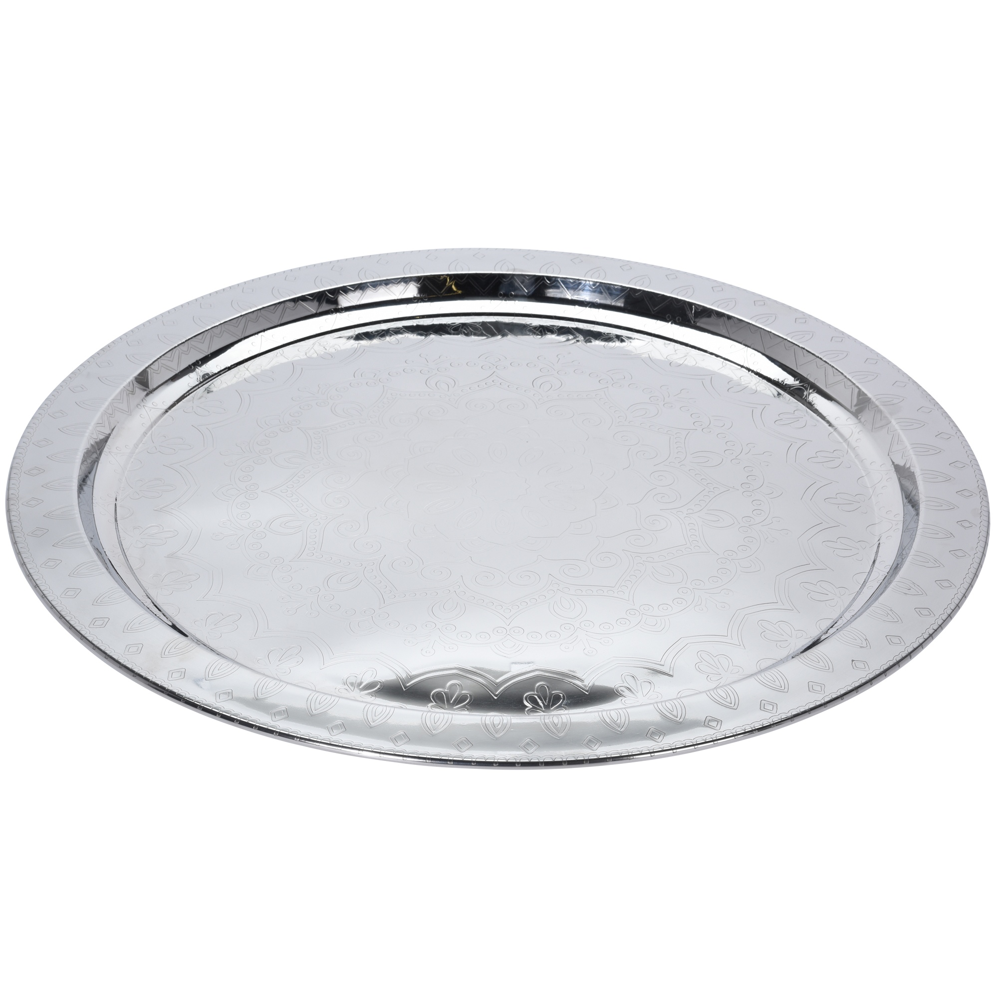 Large 55cm Silver Round Metal Serving Tray Dinner Drinks Food Platter