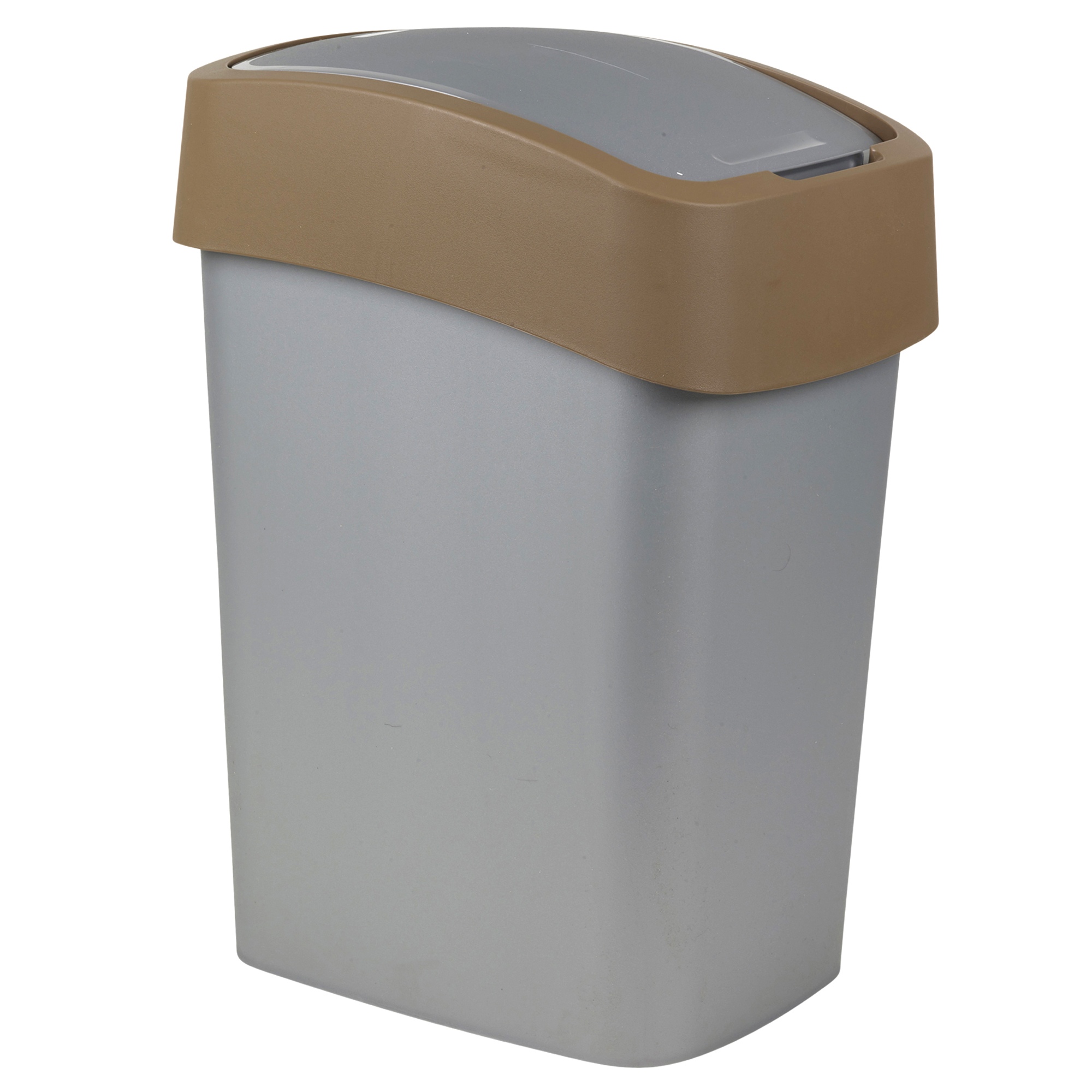 Waste Bin with Flip Top Plastic Swing Bin for Kitchen Brown, 25L