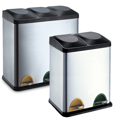 STAINLESS STEEL RECYCLING PEDAL BIN WITH BLACK LIDS