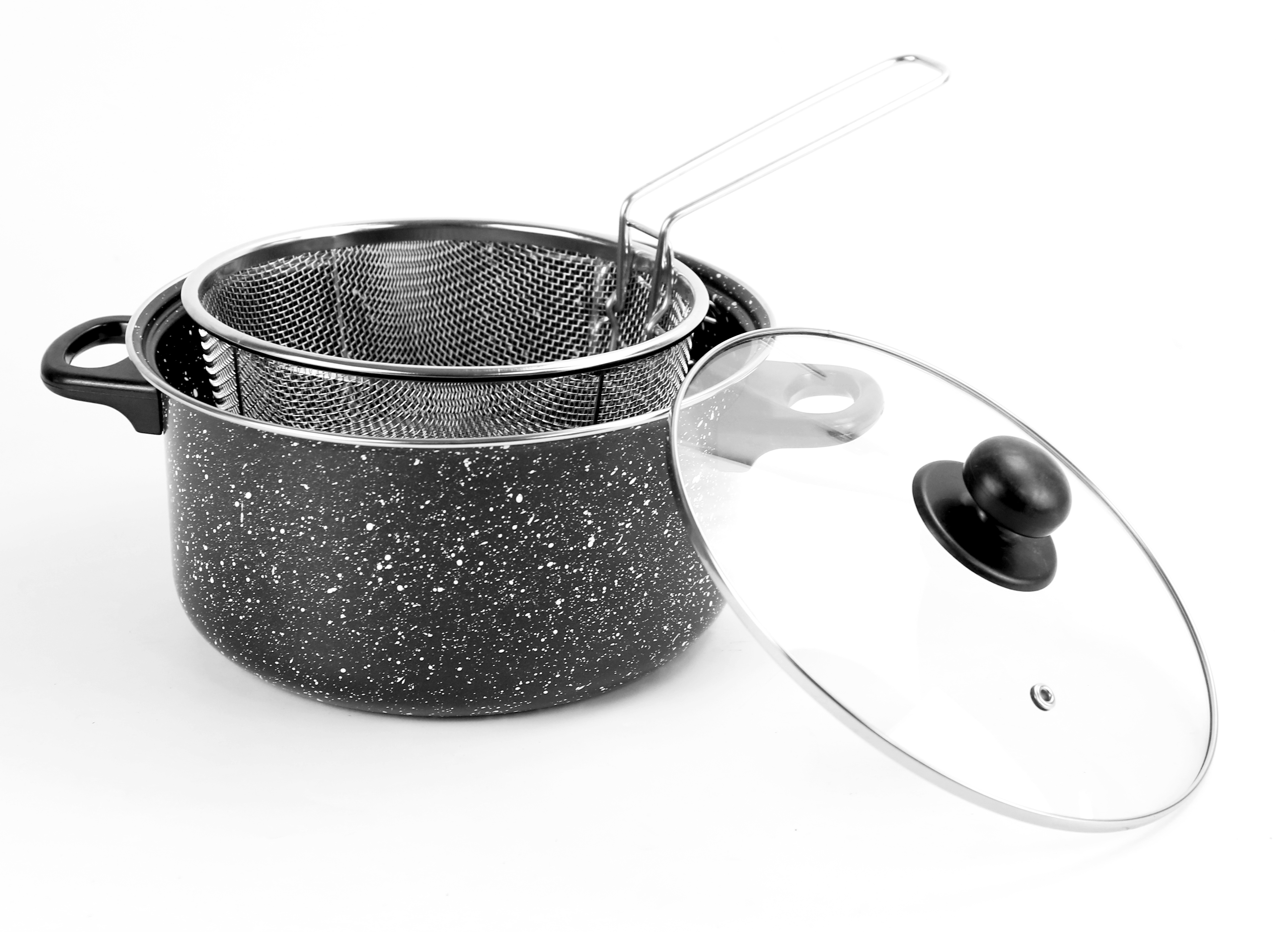 HIGHLANDS 22CM Chip Pan Set Fryer Deep Fat Frying Basket Pot with Glass Lid
