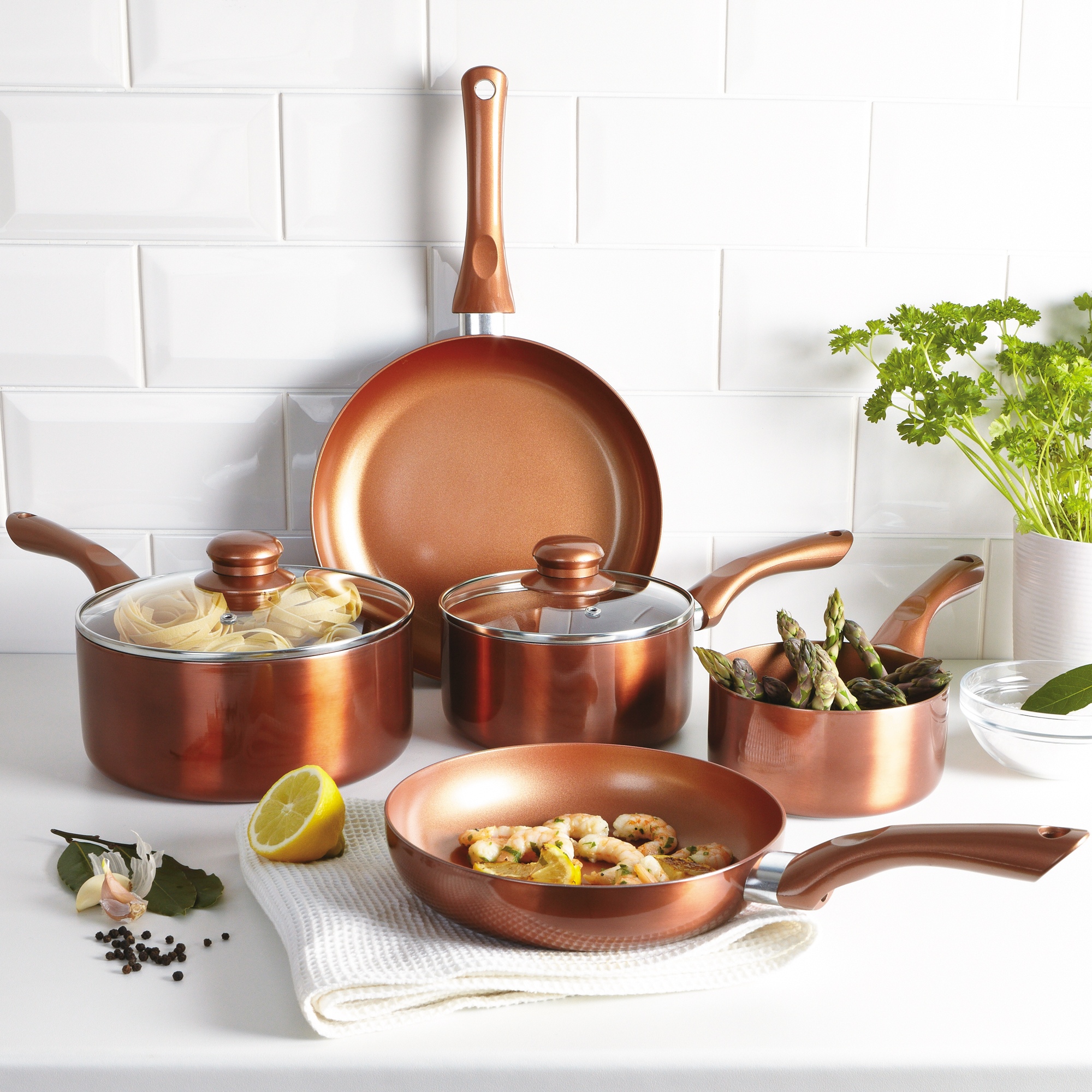 URBNCHEF Ceramic Copper Induction Cooking Pots Lids Saucepans Pans