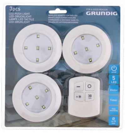 3pc LED Push Light Round  [070452]