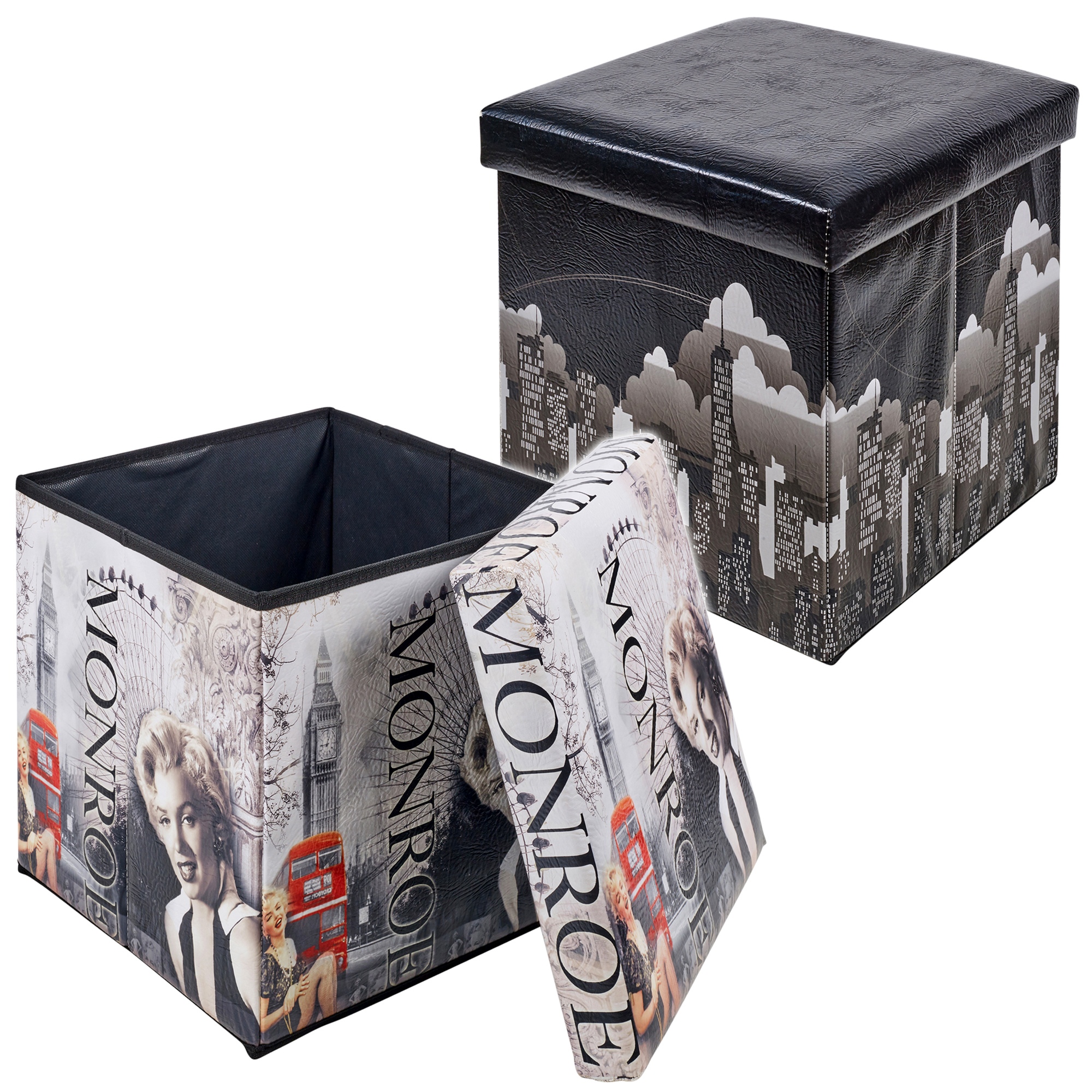 Decorative Faux Leather Folding Ottoman Storage Box Seat Pouffe Stool Footstool Ebay