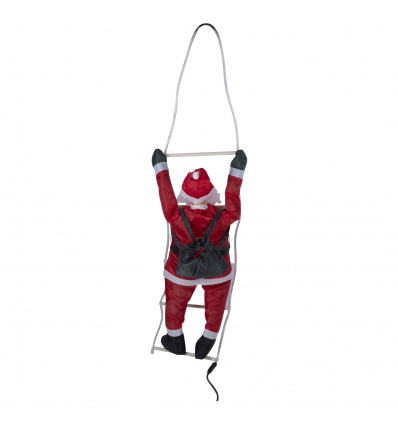 Santa Claus With Small Green Backpack On A Ladder