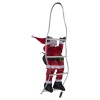 Santa Claus With Small Green Backpack On A Ladder