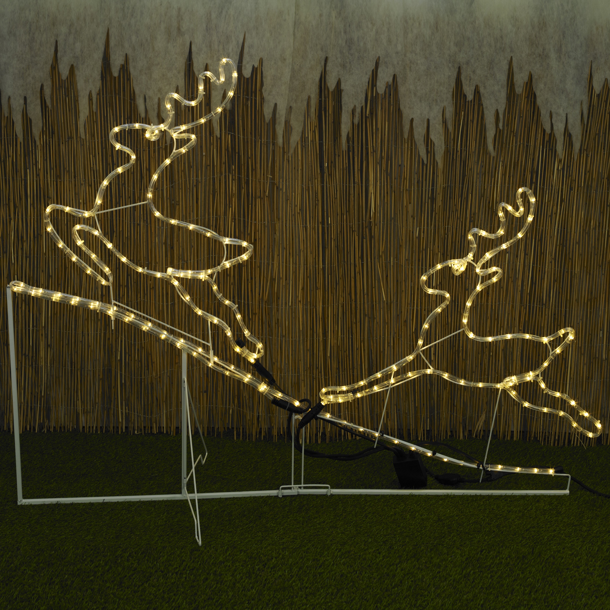 Pre Lit 2 X Reindeer Led Rope Light Up Garden Outdoor Christmas