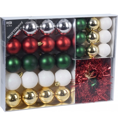 32 Pc Bauble Set With Tinsel