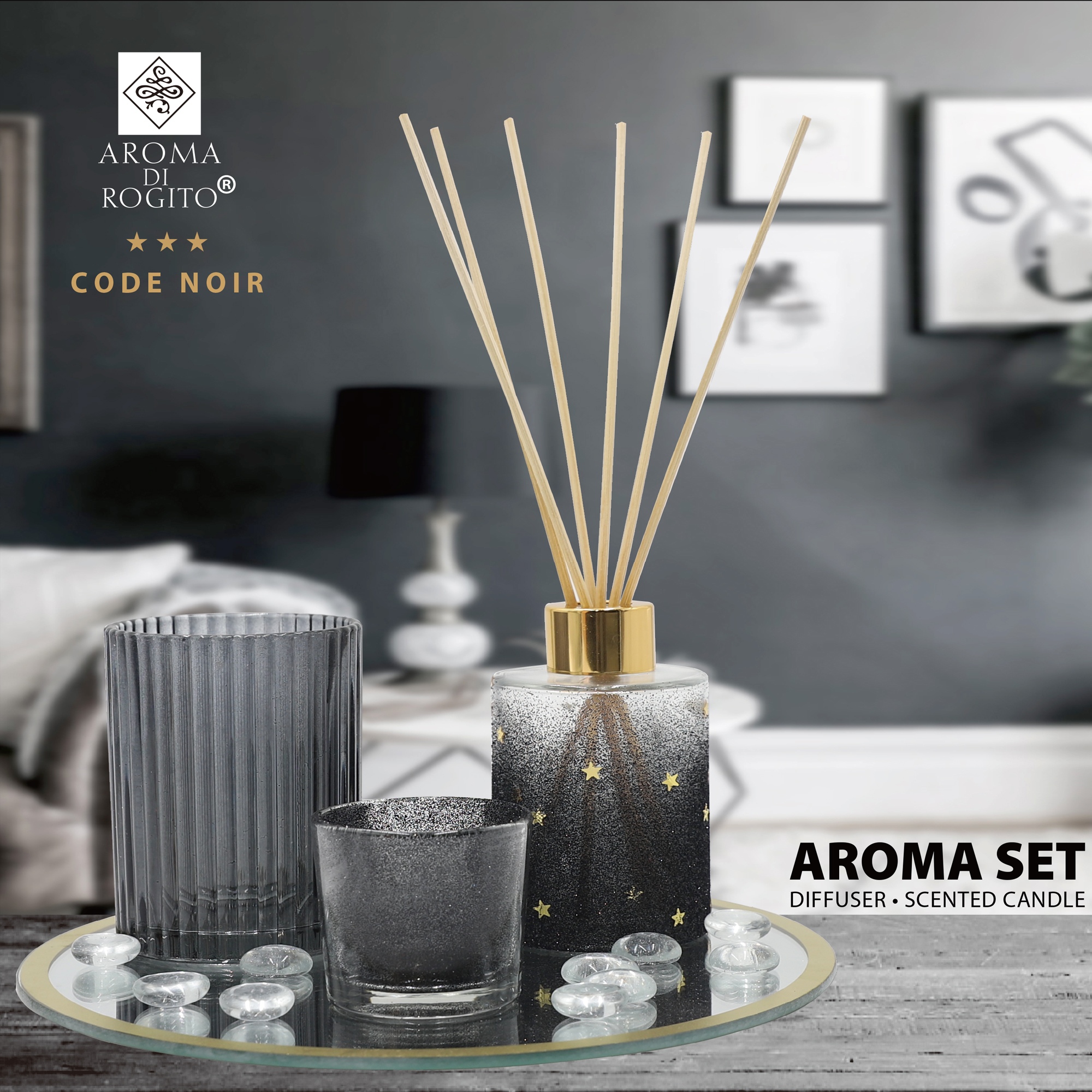 5Pcs Scented Reed Fragrance Diffuser Candle Glass Mirror Tray Christmas