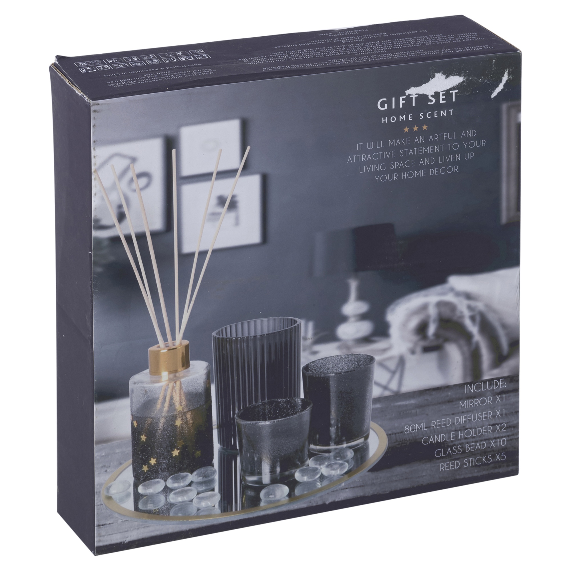 5Pcs Scented Reed Fragrance Diffuser Candle Glass Mirror Tray Christmas