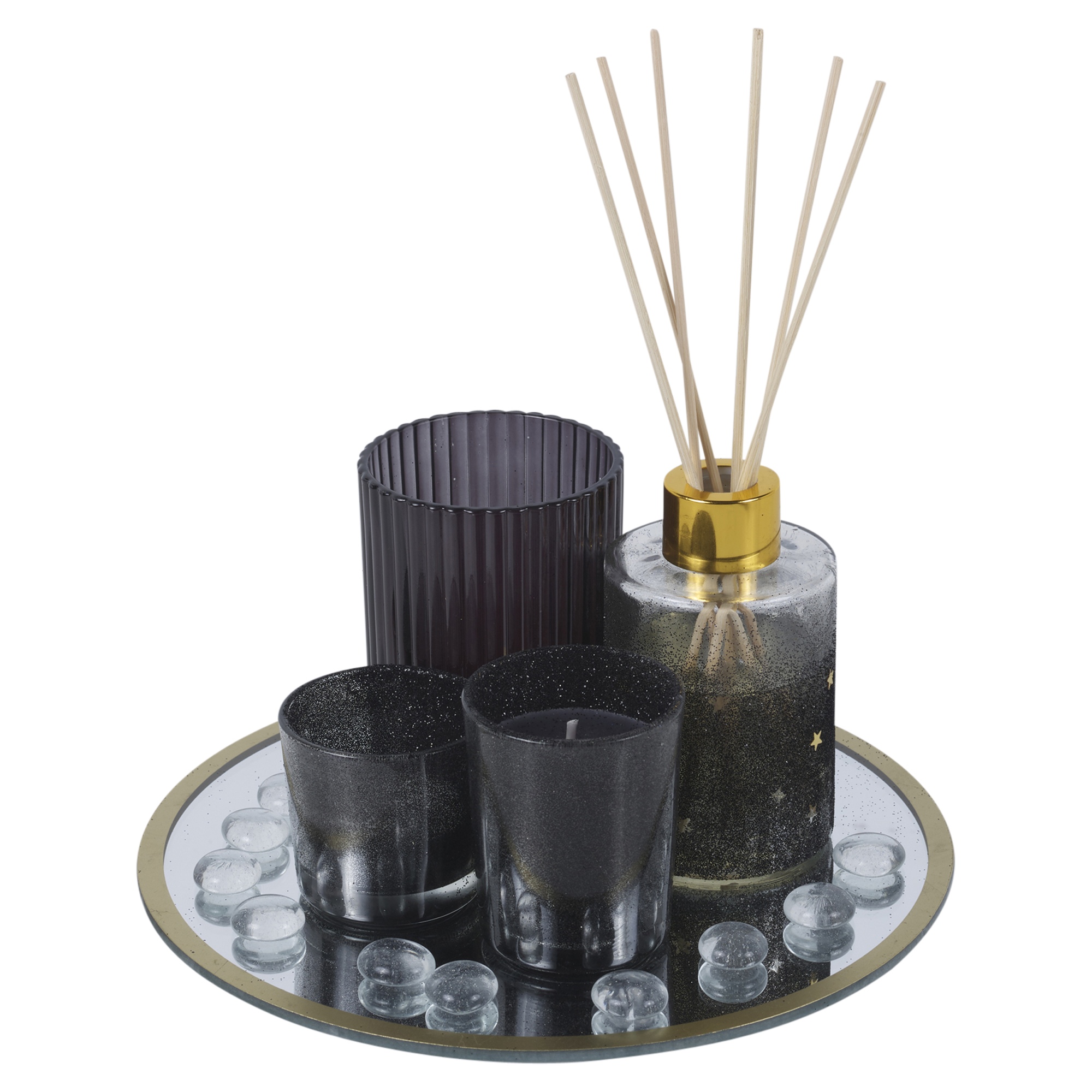 5Pcs Scented Reed Fragrance Diffuser Candle Glass Mirror Tray Christmas