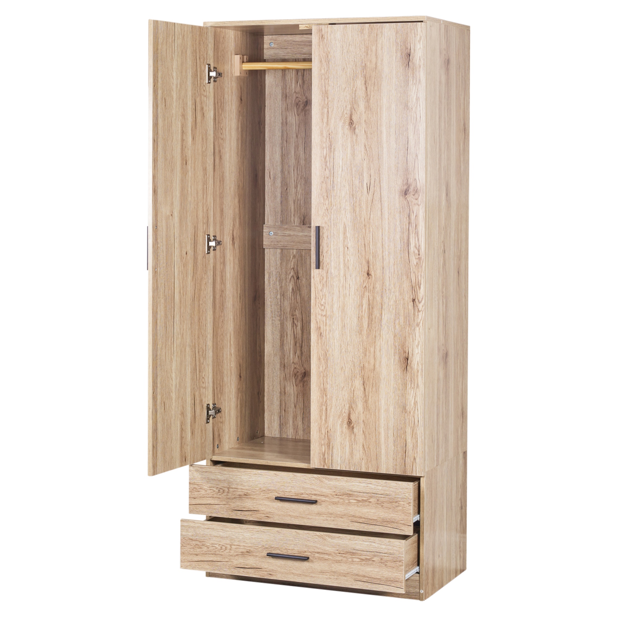 Tall Wooden 2 Door Wardrobe With 2 Drawers Bedroom Storage ...