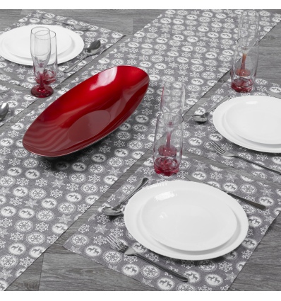 Grey Table Runner & Placemat Set Star Design [766387]
