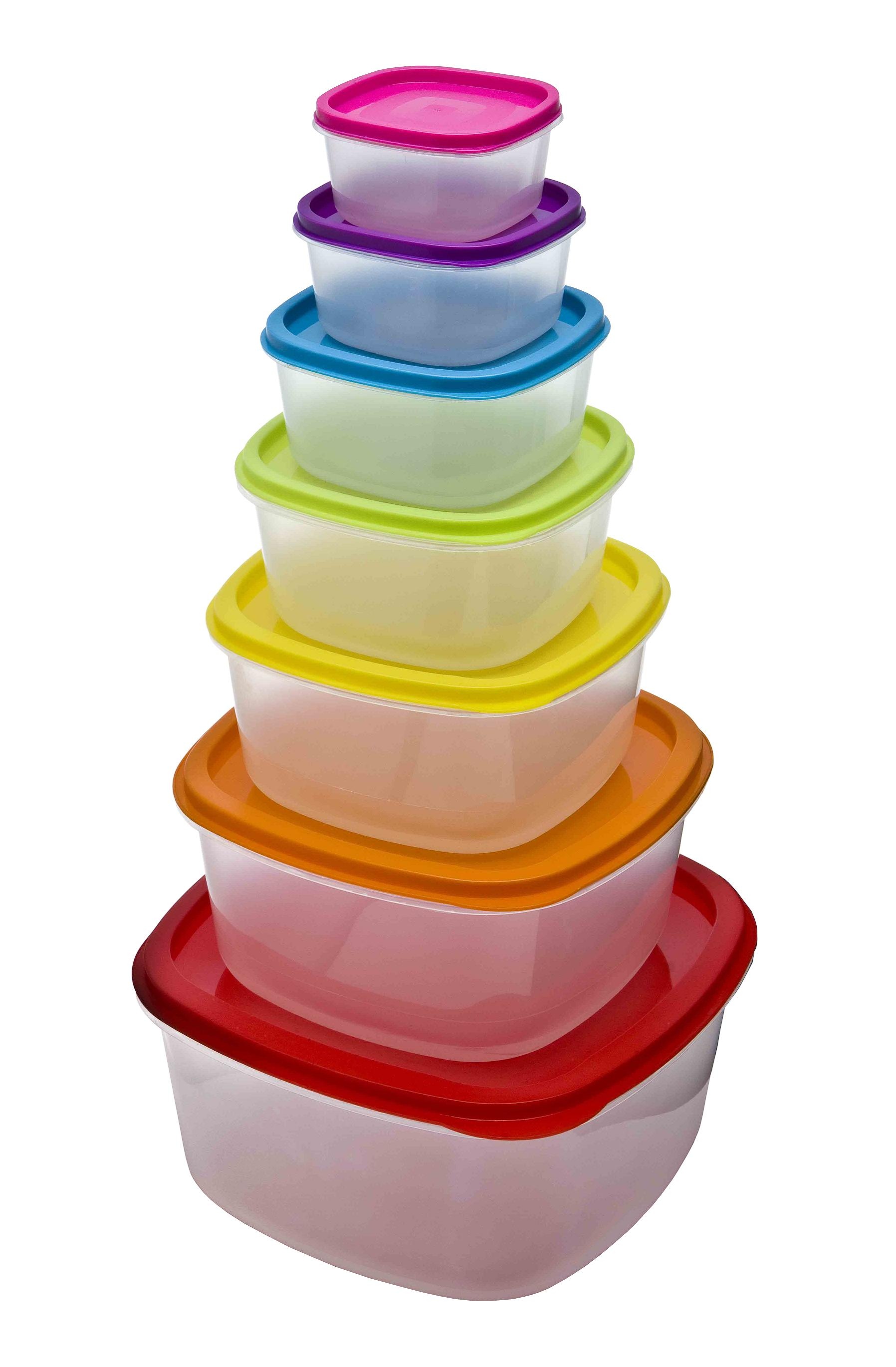 7 x Clear Plastic Food Microwave Storage Box Containers With Multi