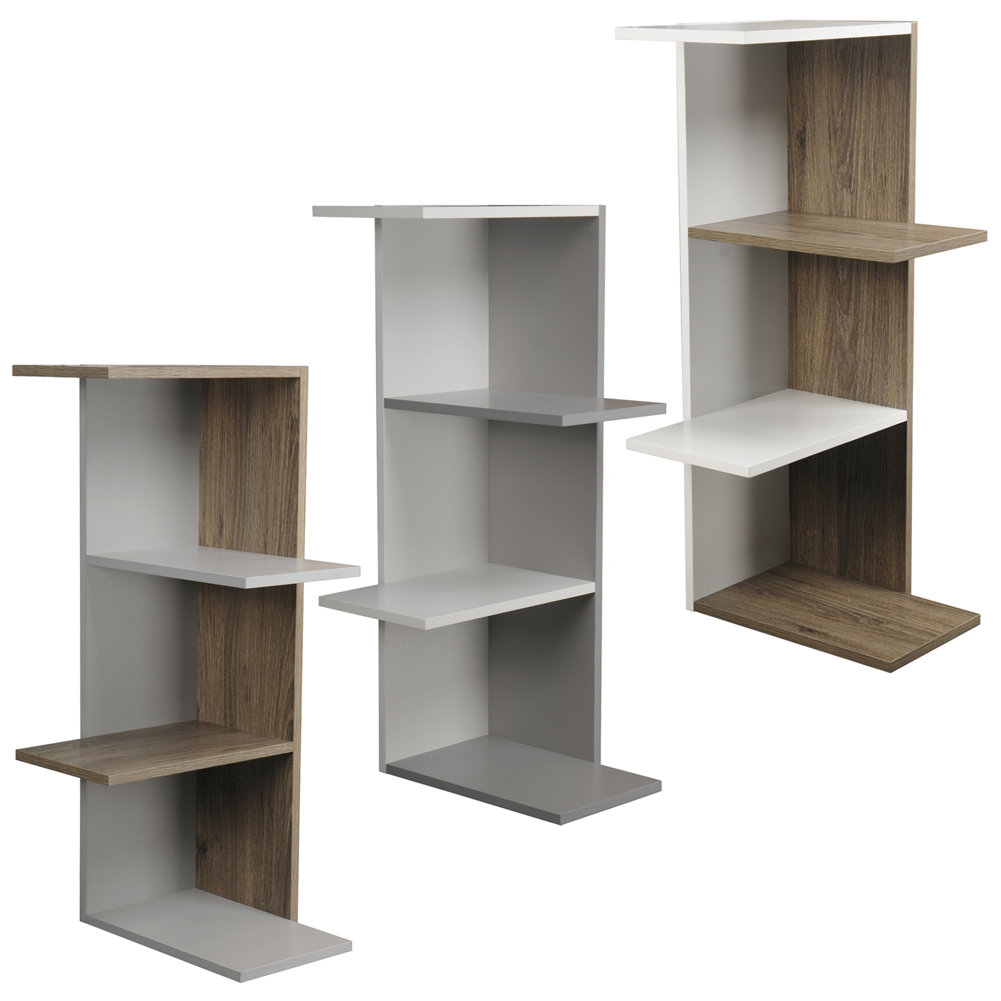Wooden Modern Corner Bookcase Shelves Living Room Storage Free Standing