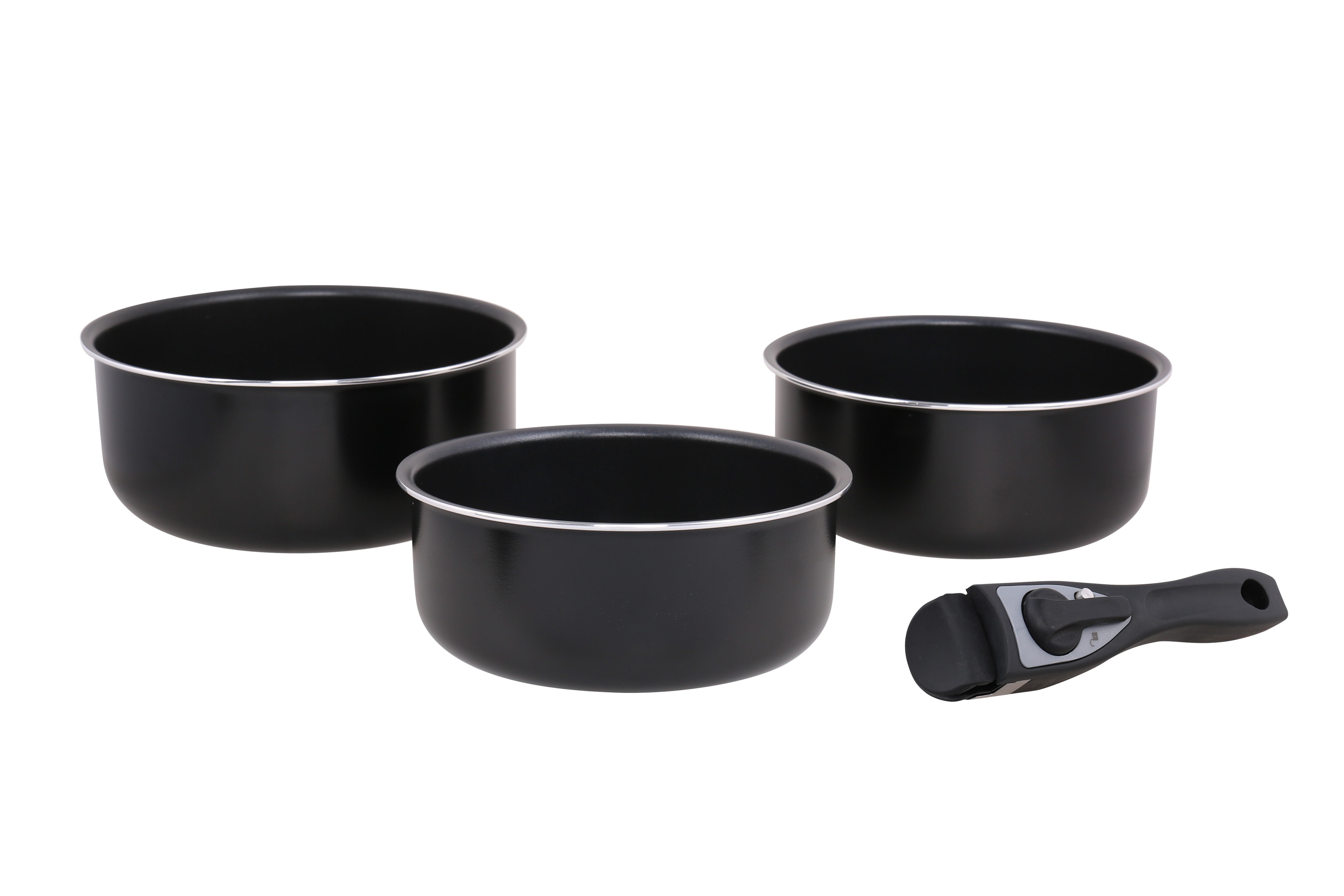3 Pcs Black Ceramic Induction Cookware Sets Stackable Detachable Handle