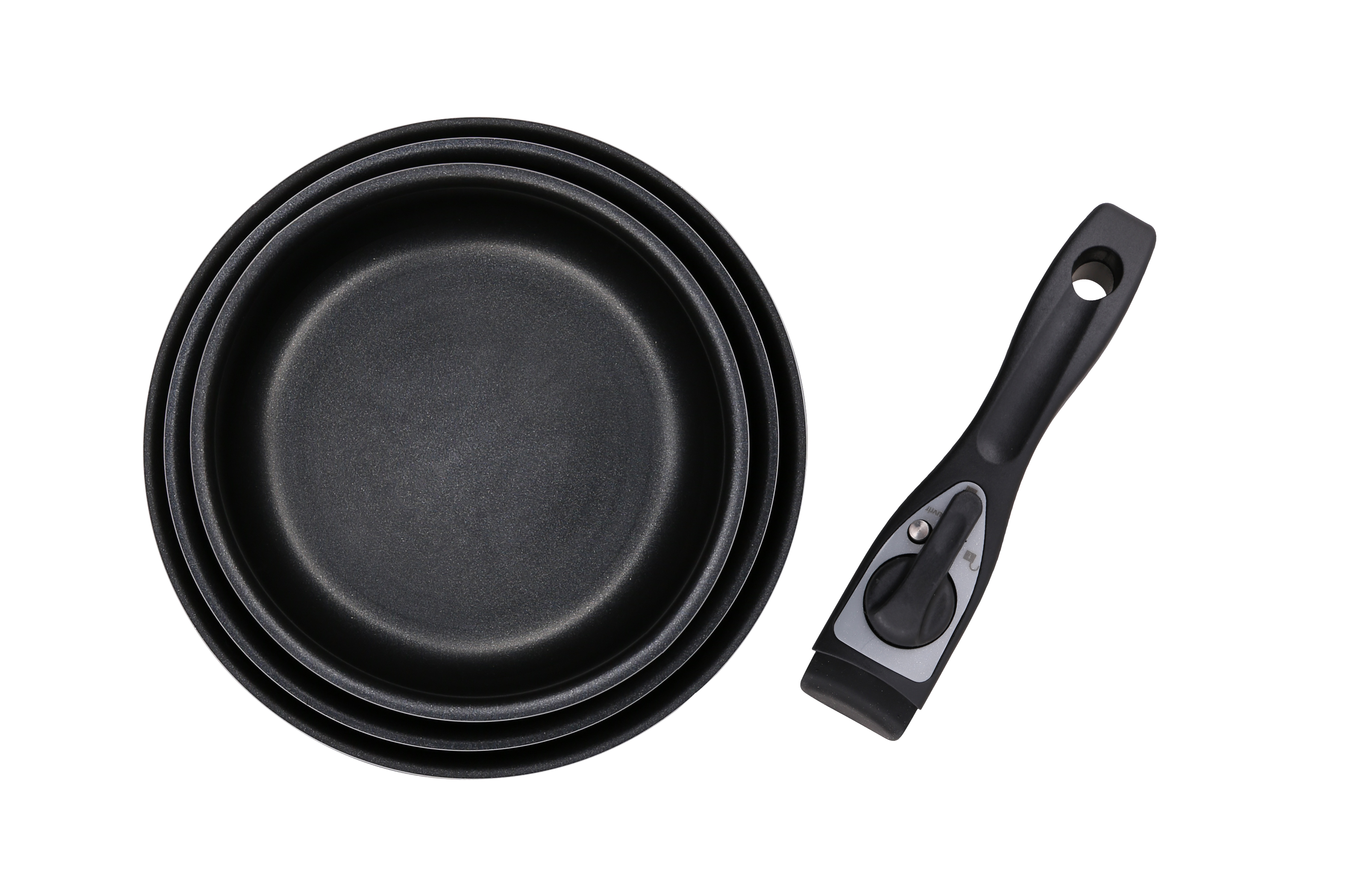 3 Pcs Black Ceramic Induction Cookware Sets Stackable Detachable Handle