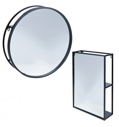 50cm Round Black Metal Mirror [366307]