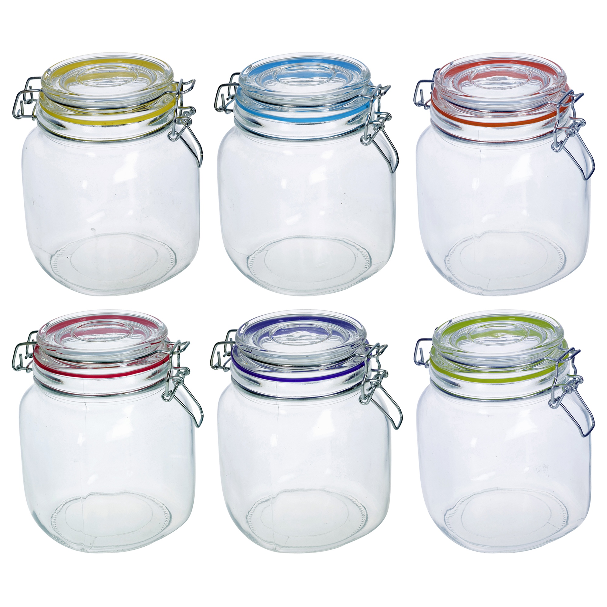 6x 1L Large Glass Food Storage Container Jar Air Tight Sealable
