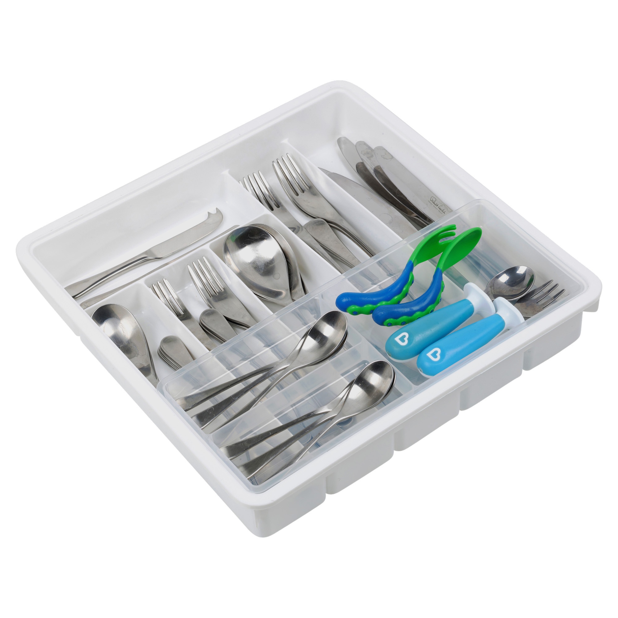 White Plastic 9 Section Cutlery Holder Organiser Rack Kitchen Drawer