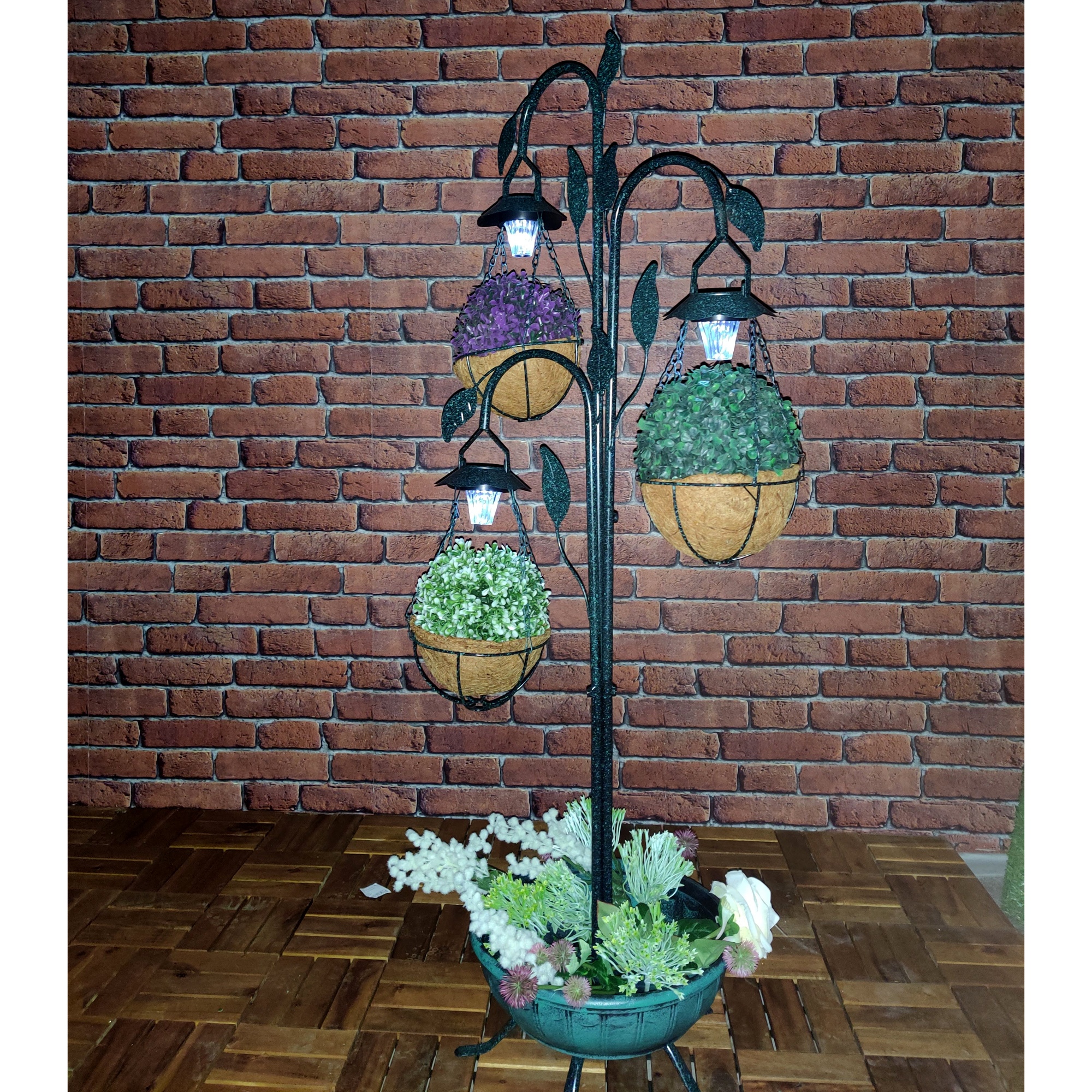 Outdoor 3 Tier Metal Pot Planter Solar Powered Lamp Lights ... Outdoor 3 Tier Metal Pot Planter Solar Powered Lamp Lights ...