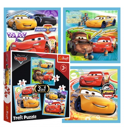 Puzzles - "3in1" - Preparations for the race / Disney Cars 3 [34848]