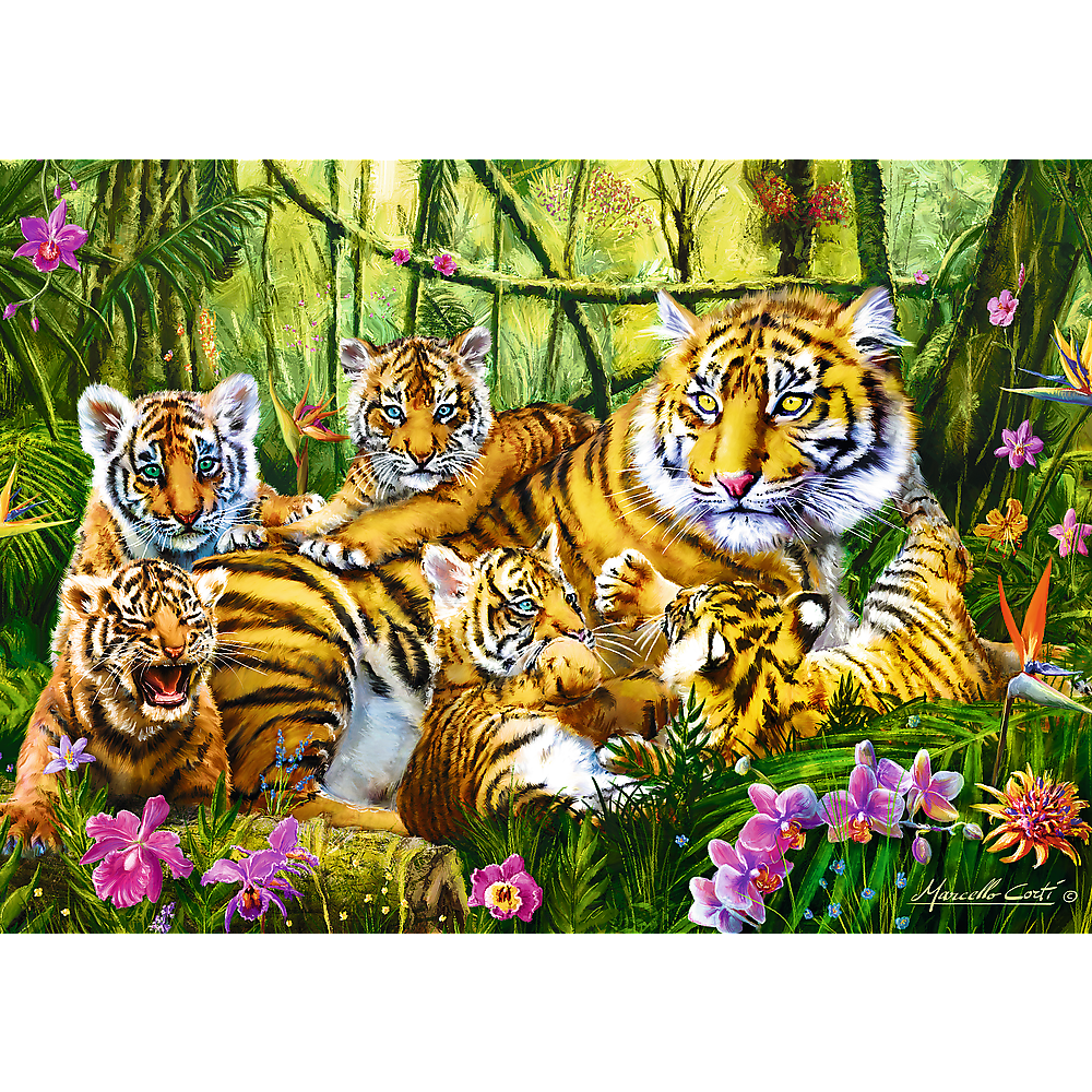 Trefl 500 Piece Kids Large Family Of Tigers Forest Ferocious Floor