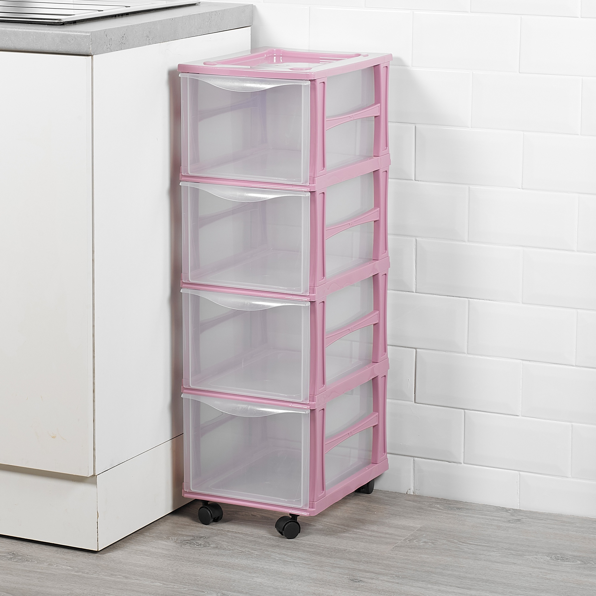 pink and grey toy storage