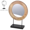 Wooden Mirror And Black Metal Base