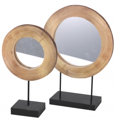 Wooden Mirror And Black Metal Base