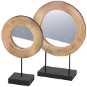 Wooden Mirror And Black Metal Base