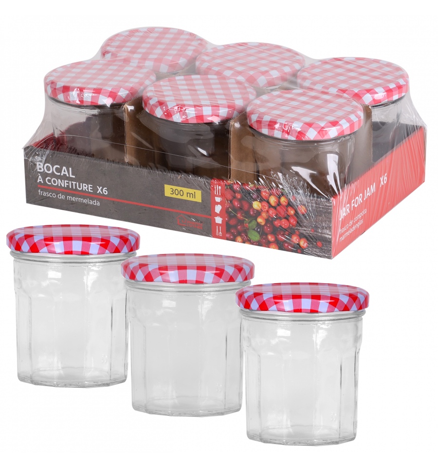 6 Checkered Lid Glass Storage Preserving Jars [533449] Easygift Products