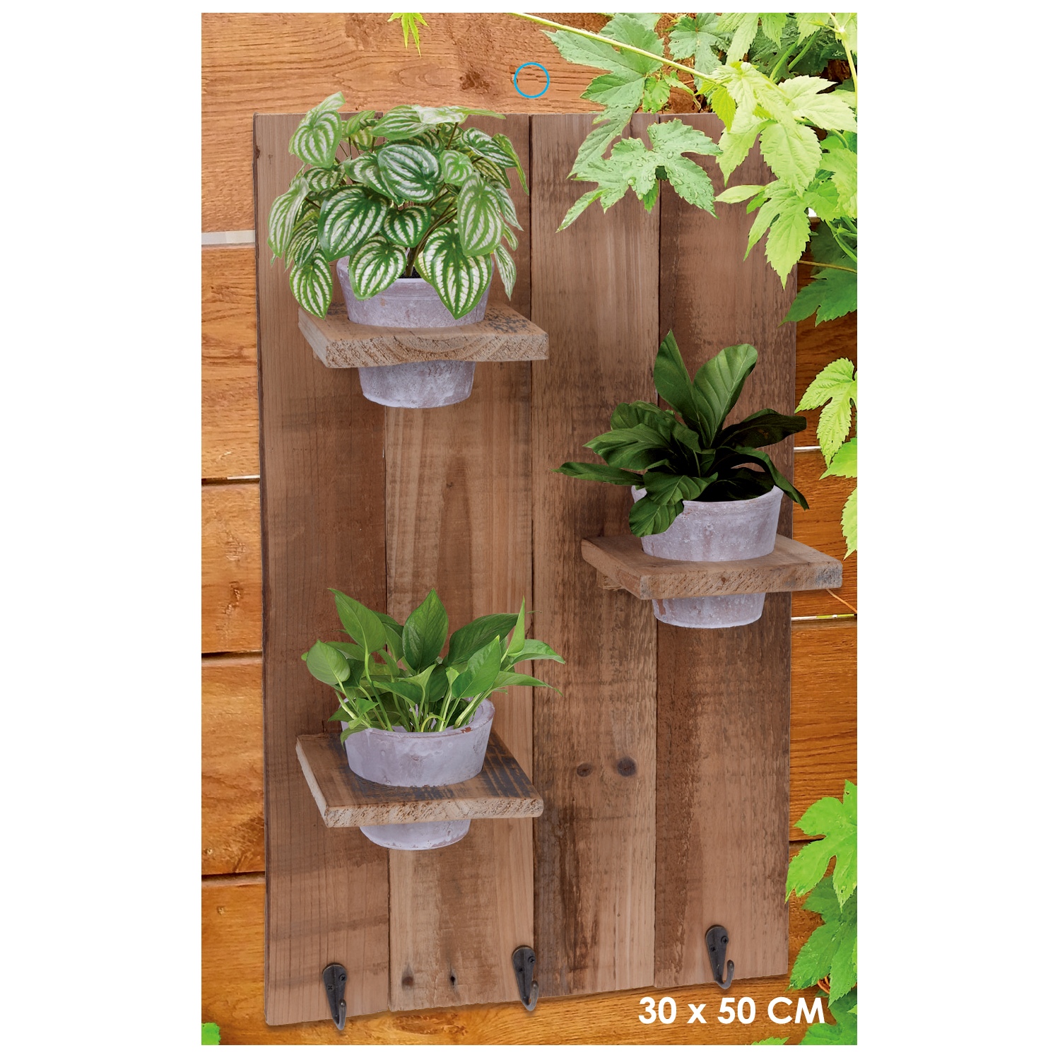 Wooden Wall Garden Flower Pot Plant Holder Indoor Outdoor Basket Hooks