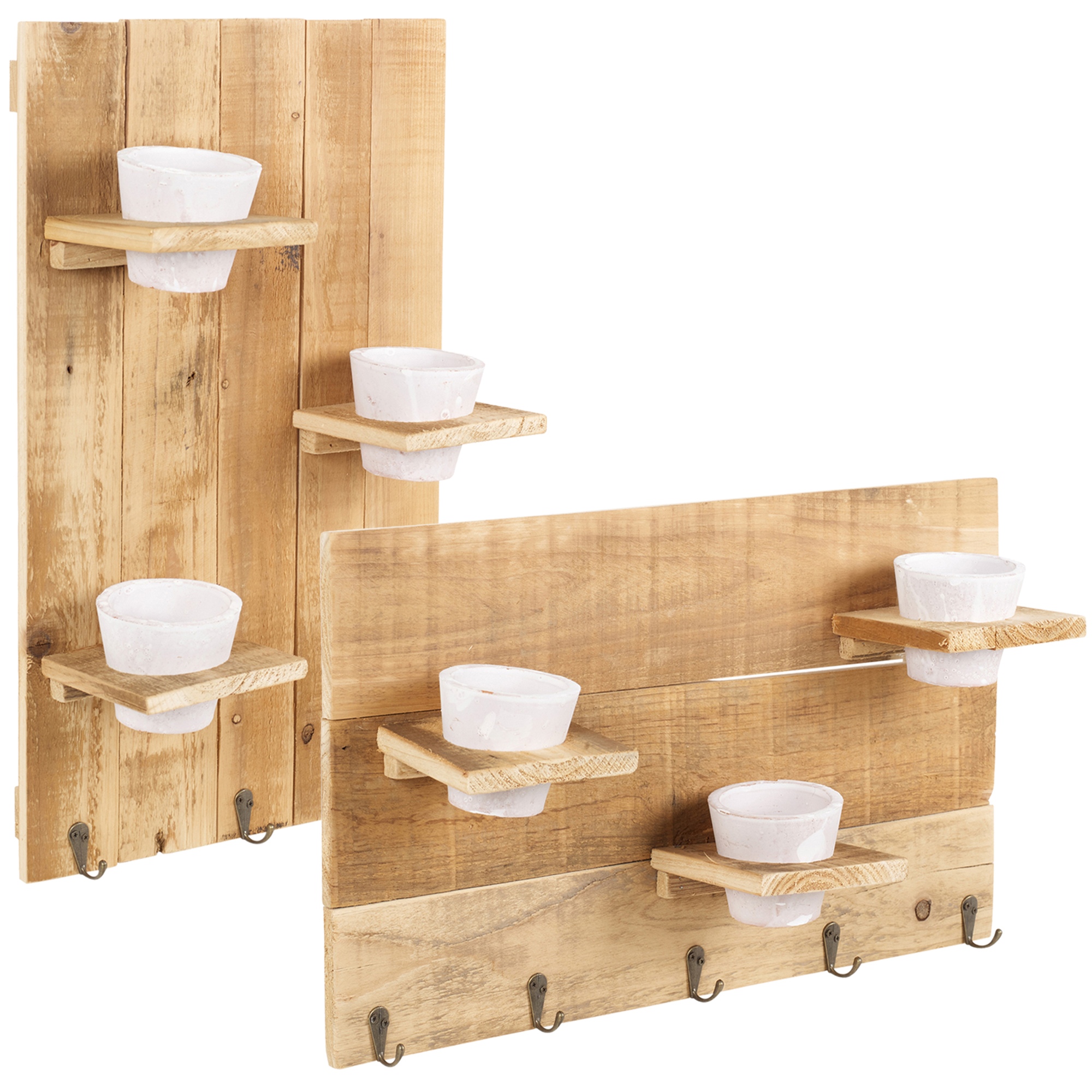 Wooden Wall Garden Flower Pot Plant Holder Indoor Outdoor Basket Hooks