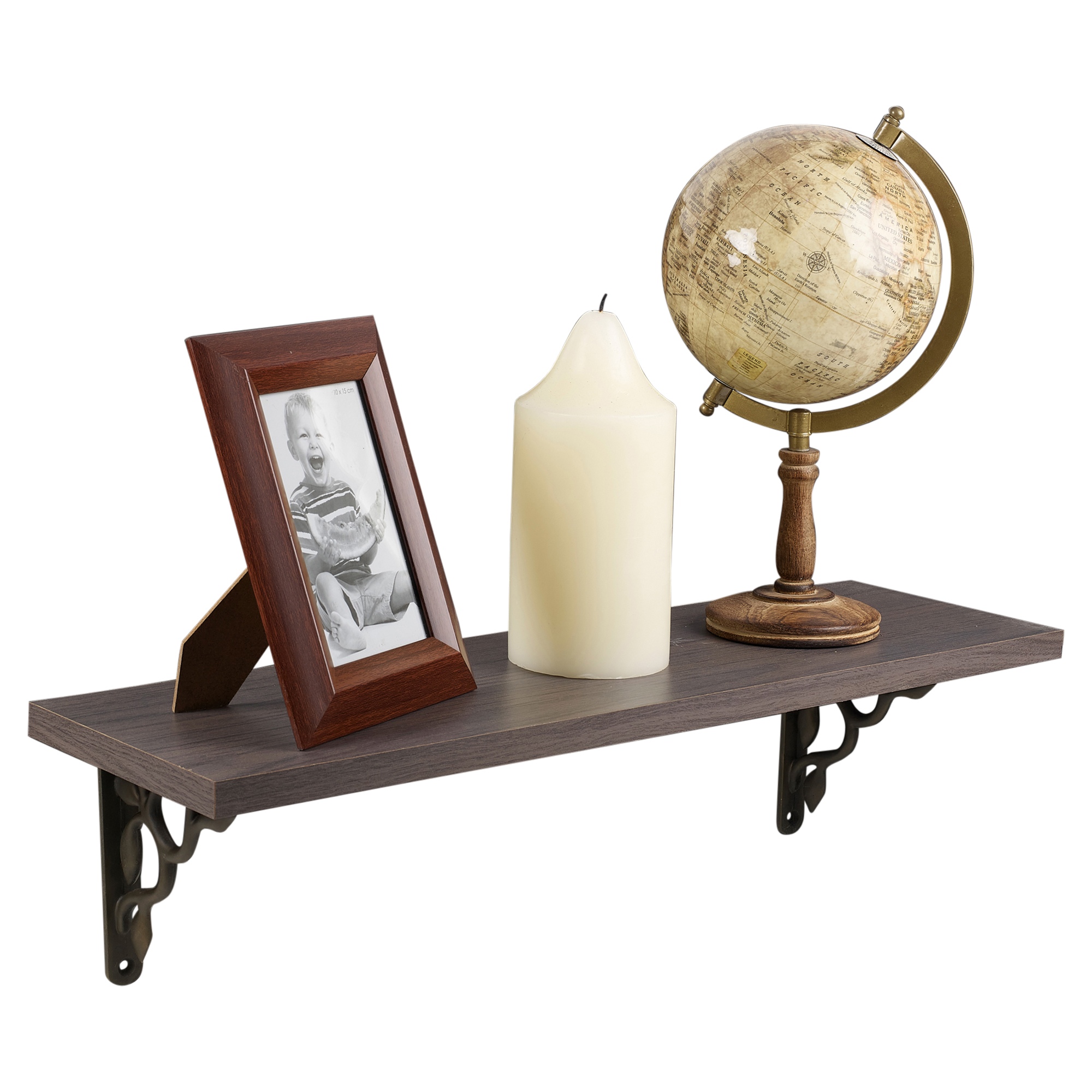 Wooden Oak Wall Mounted Shelf with Bronze Brackets Classic Elegant