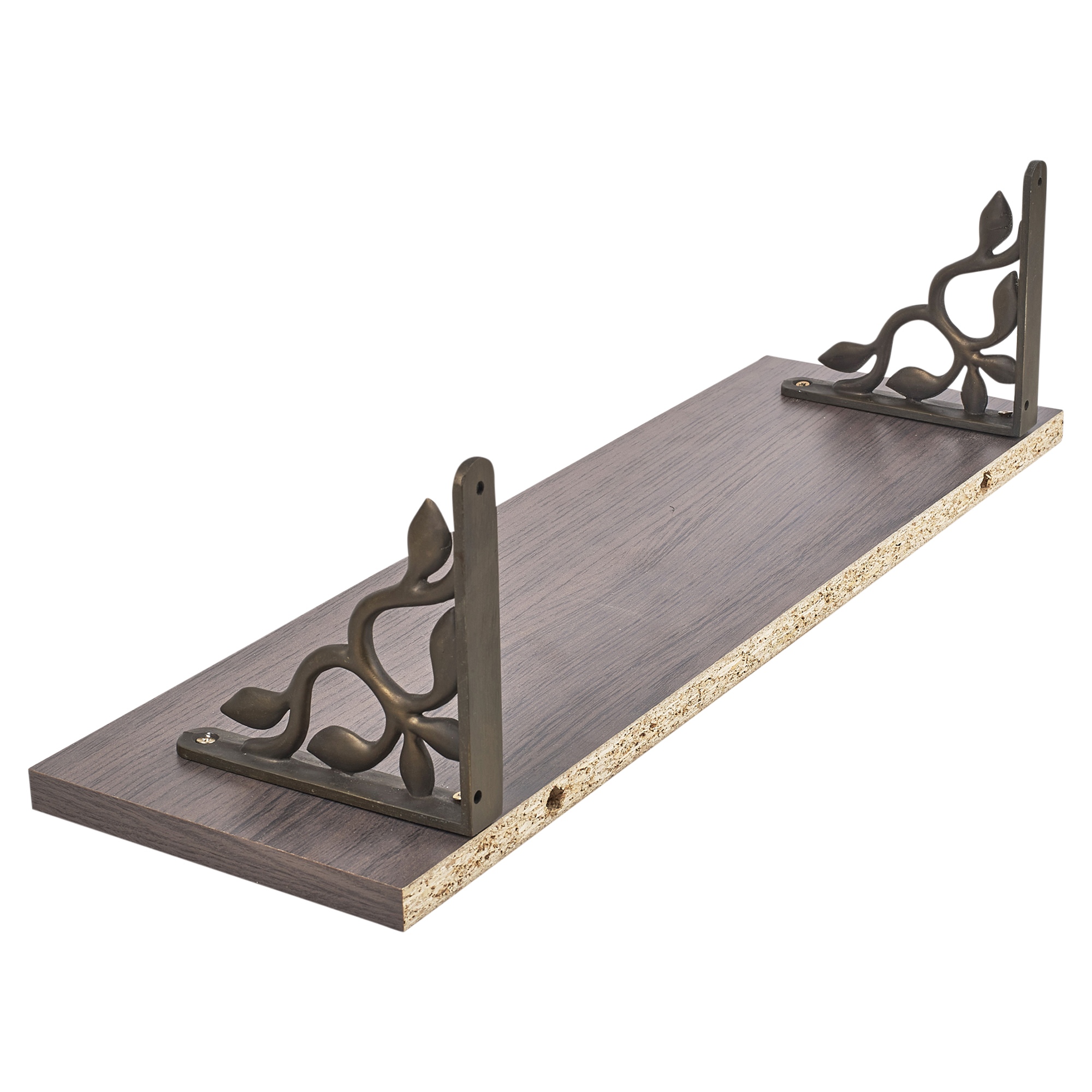 Wooden Oak Wall Mounted Shelf with Bronze Brackets Classic Elegant