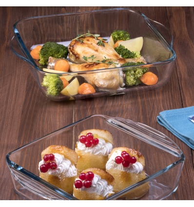 Single Borcam Glass 2 Piece Square Ovenware Set [159189]