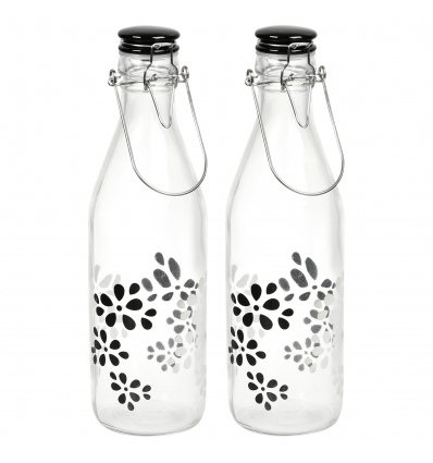 ZAK! 1L Black & White Lily Glass Bottle with Ceramic Clip Lid [768878]