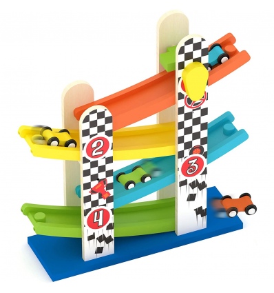 Wooden Race Track Helter Skelter With 4 Cars [813959][AC6653]
