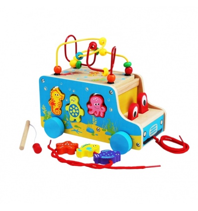 Marine Shape Sorter Pull Along Car With Bead Maze- Animal Slide Bead Maze Colorful Toys For Toddlers, Indoor Games For Kids