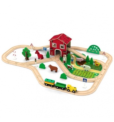 77Pcs Wooden Train & Farm Set For Kids, Toddler 3 to 5 Year-77 Pieces- Kids Friendly Construction Toys Set, Farm Railway Set