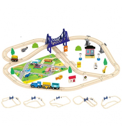 65 Pcs Wooden Train Track & Zoo Play Set-Toddler Boys And Girls 3-5 Years And Up-65 Pieces-Kids Friendly Toy Train Zoo Play Set