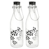 ZAK! 1L Black & White Lily Glass Bottle with Ceramic Clip Lid - Pack of 2