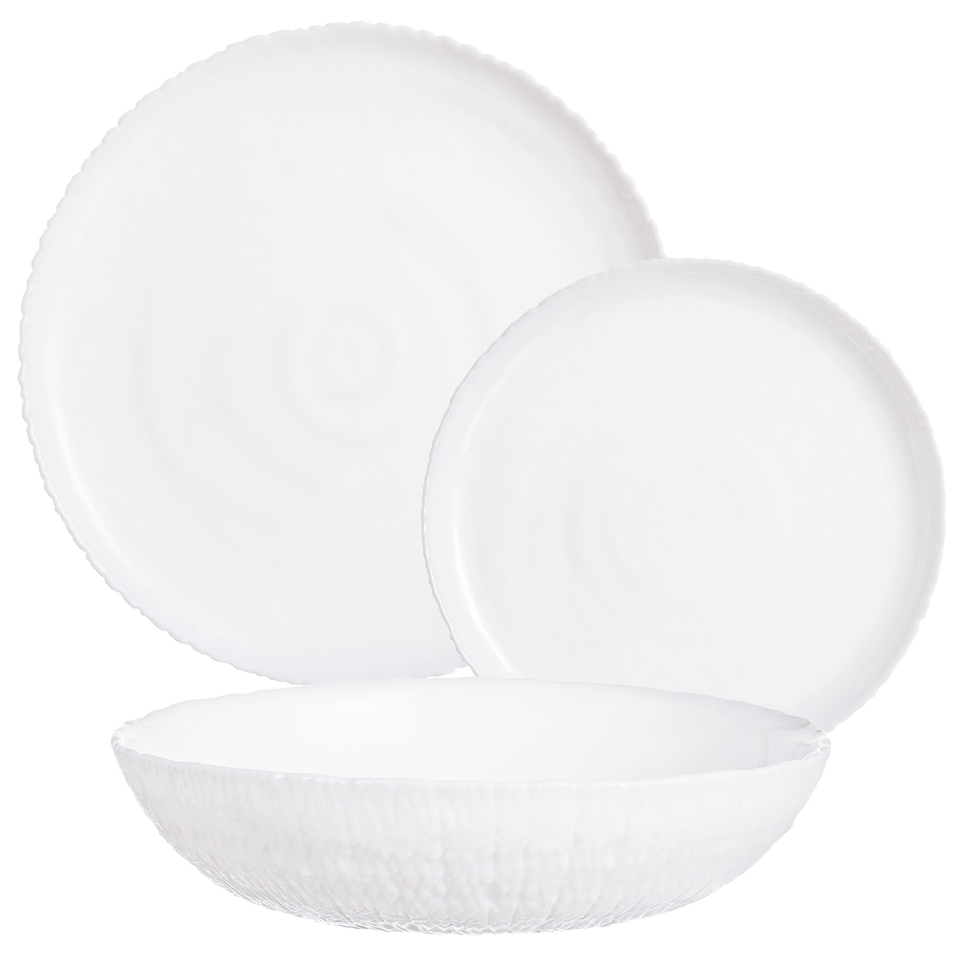 Feston White Opal Glass Dinner Set Dinnerware Tableware Plates Microwave Safe Dishwasher Safe Dining Modern 6 Dessert Bowls