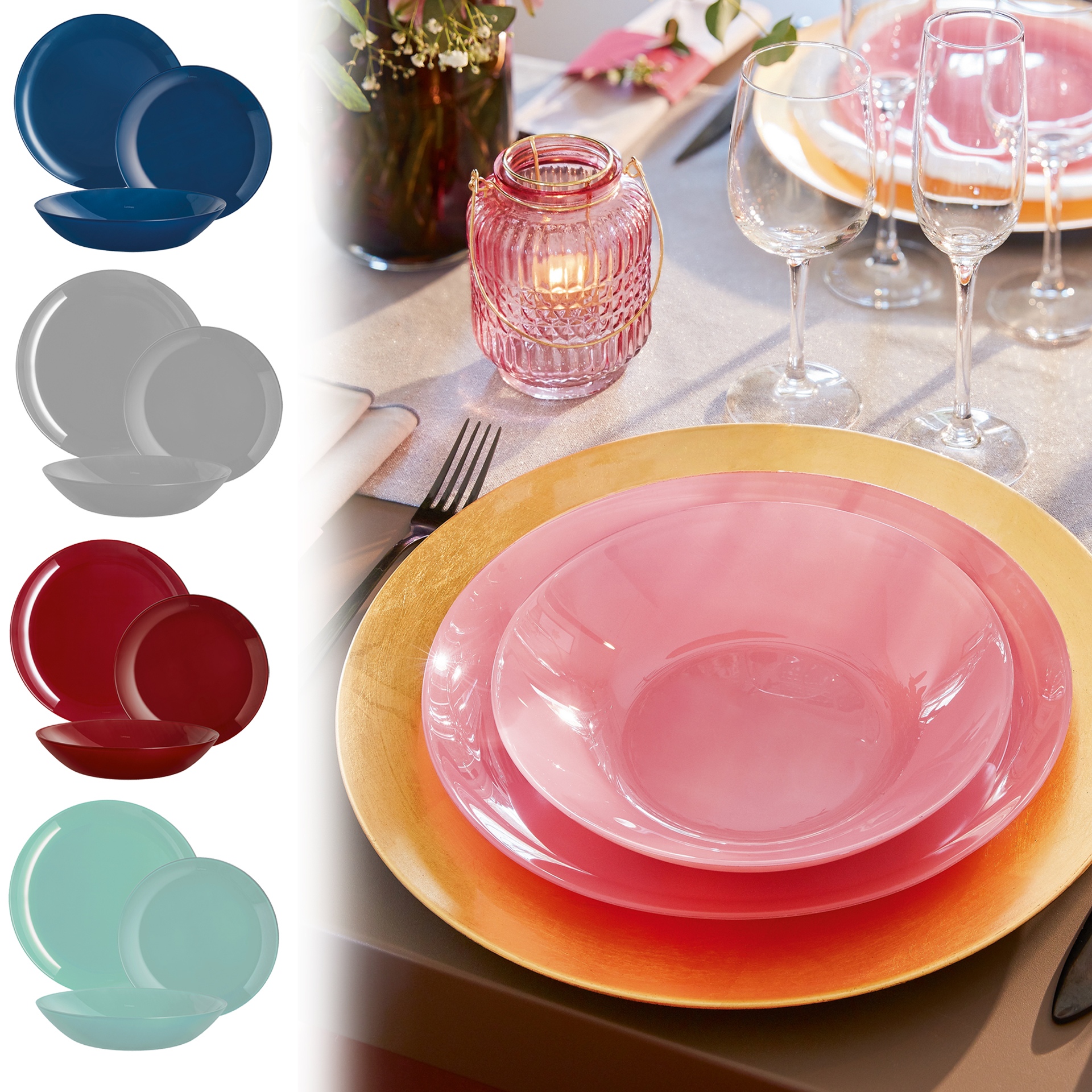 Luminarc Venizia 18pc Opal Glass Dinner Set Dinnerware Tableware Modern  Plates