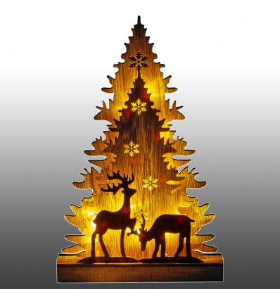 3D Wooden Christmas Tree & Reindeer Scene with 16 LED Lights [779790]