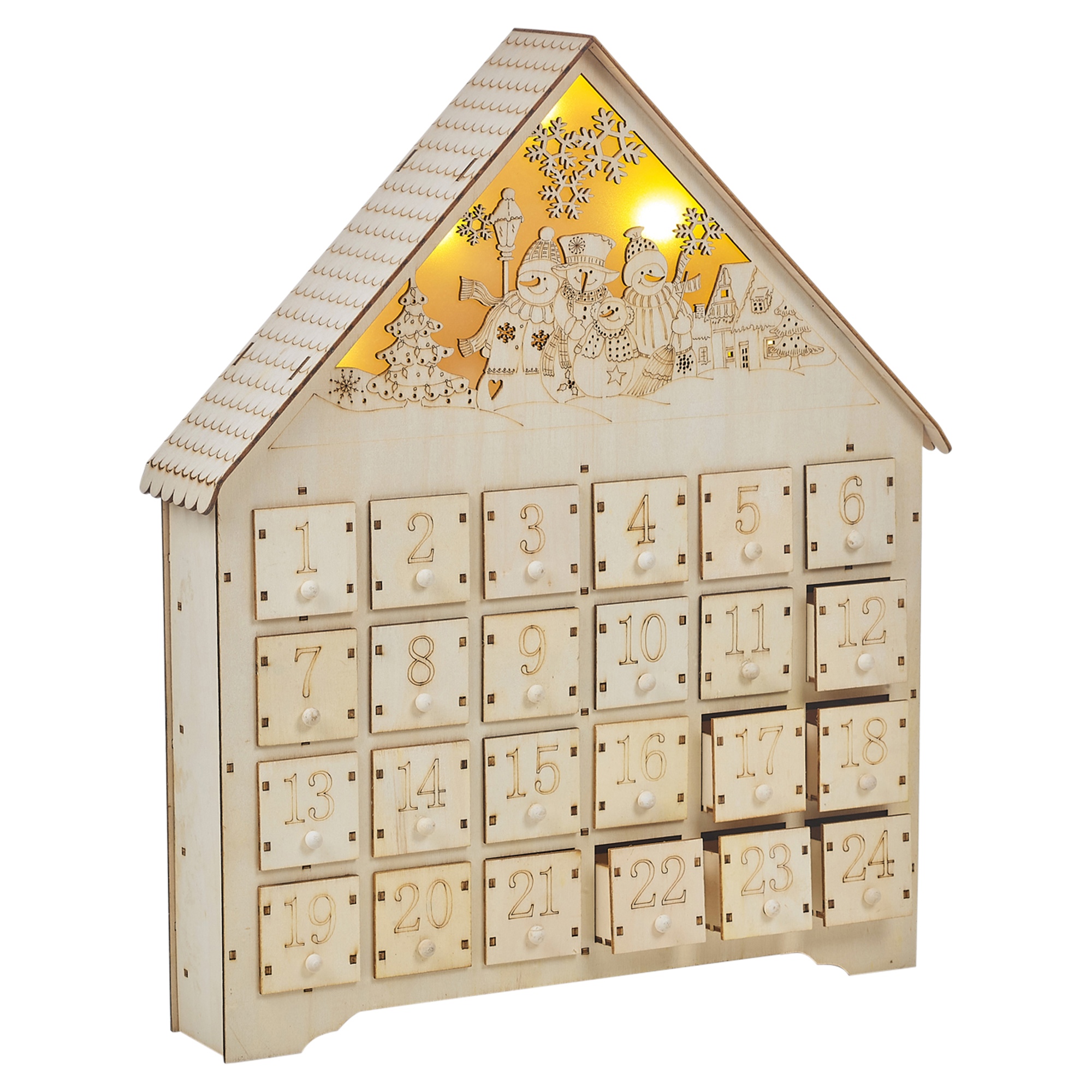 Wooden Christmas Advent Calendar LED Light Up Xmas Decoration Winter