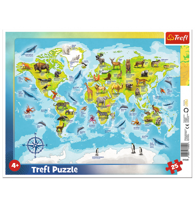 Puzzles - "25 Frame" - World map with animals [31340]