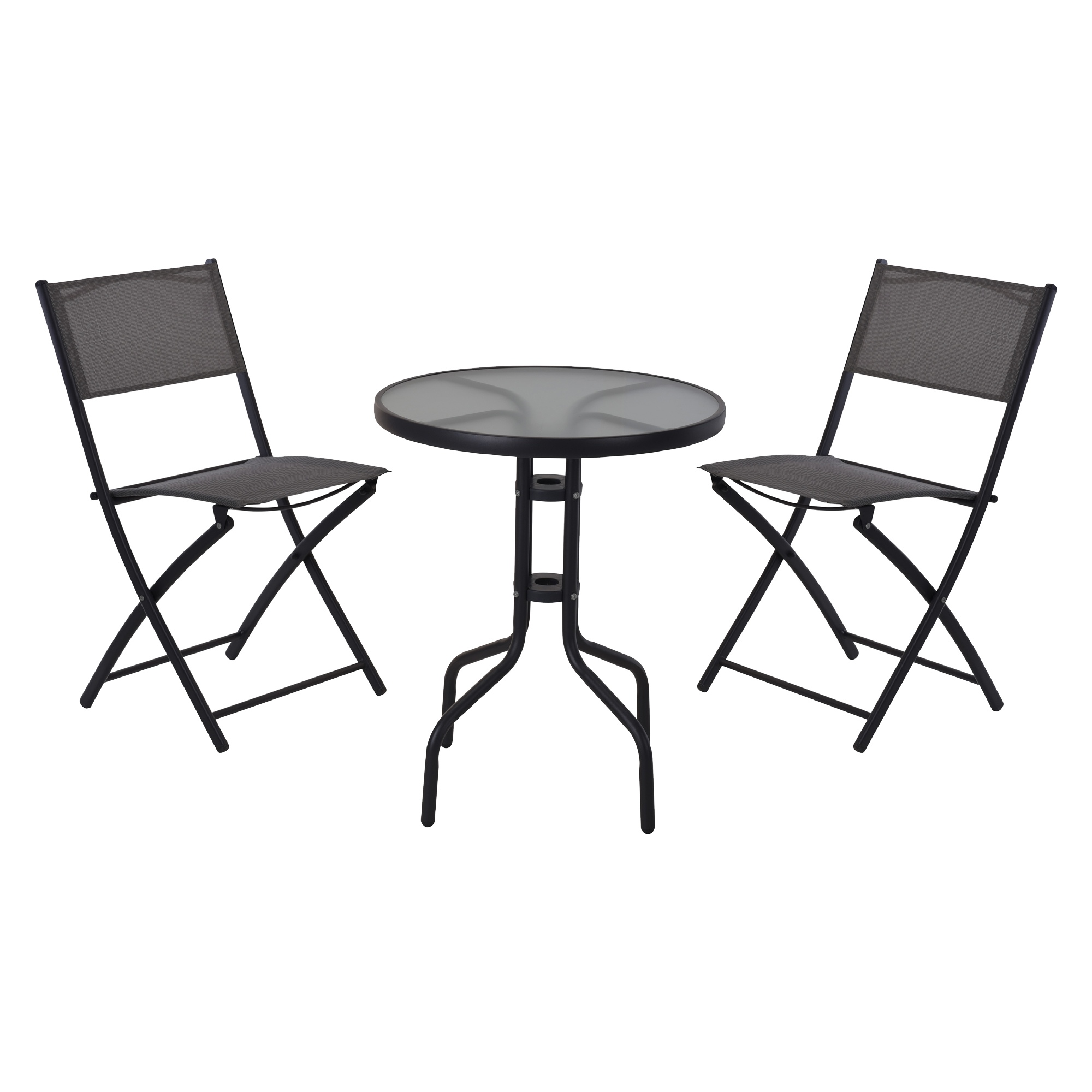 3pc Black Outdoor Garden Metal Folding Table And Chairs Furniture Set