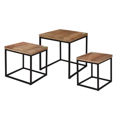 Set of 3 Side Tables With Wooden Top [955668]