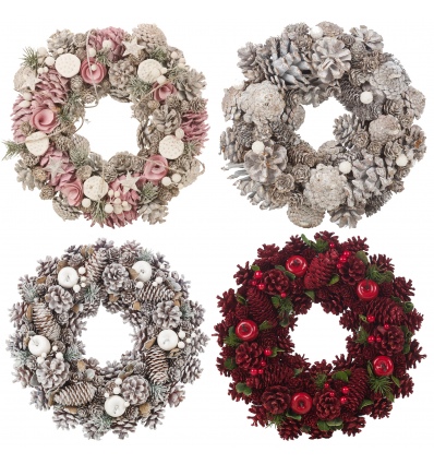 Christmas Wreath With Pinecones, Leaves And Berries
